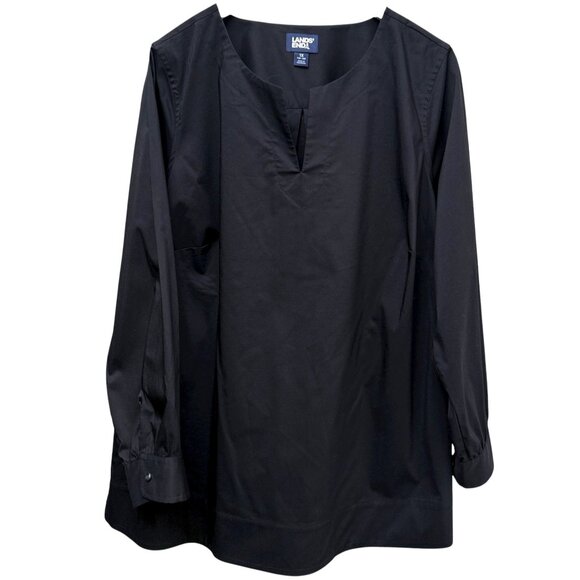 LANDS END Black Shirt Plus Size 1X Cotton Blend Tunic Blouse Long Sleeve Womens - Picture 1 of 8